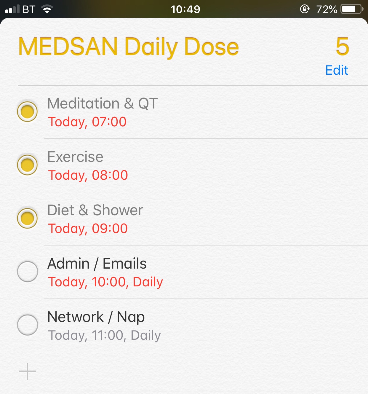 Screenshot of MEDSAN reminders