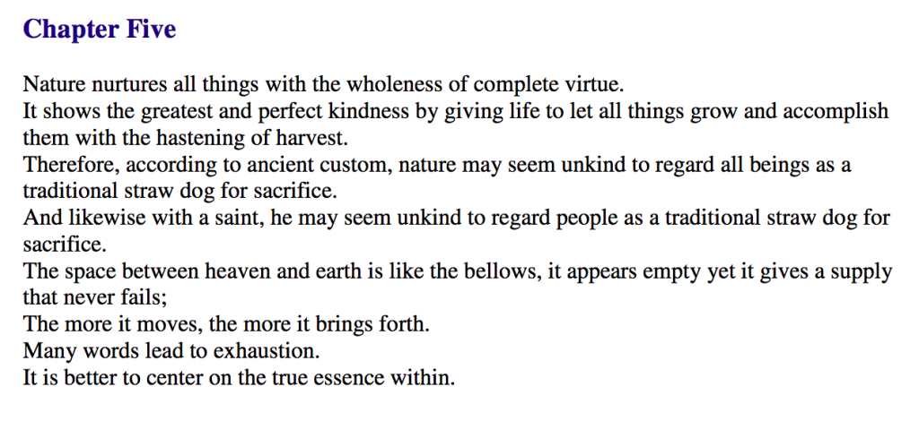 Screenshot of Chapter 5 of the Tao Te Ching