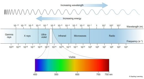 A scale of frequencies showing where light fits in