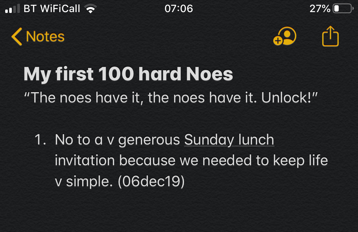 Screenshot of My first 100 hard Noes